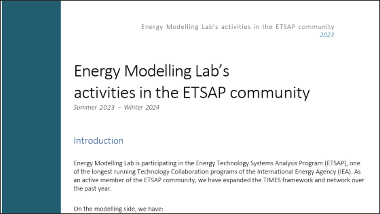 Frontpage of Energy Modelling Lab's Newsletter 2024